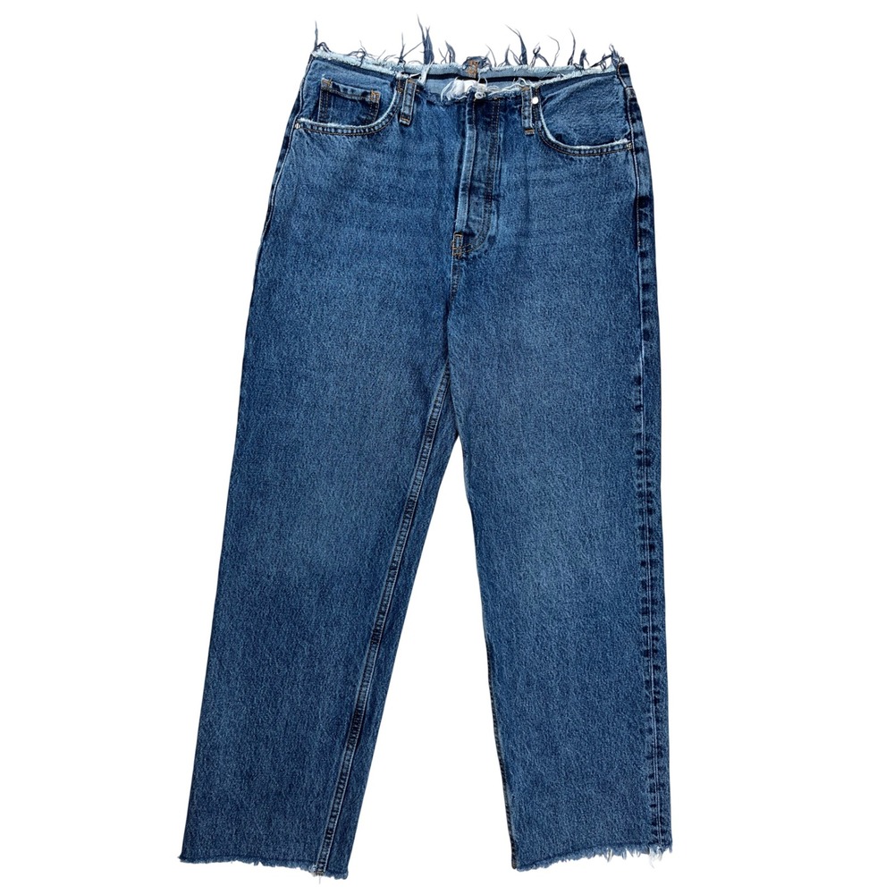 Anine Bing Gavin Jeans Women 26 Raw Frayed Waistband Straight Leg Distressed